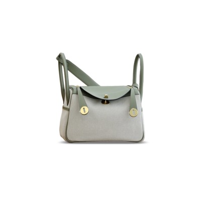 HERMÈS LINDY 26 BAG CANVAS AND LEATHER GOLD HARDWARE (26*18*12cm)